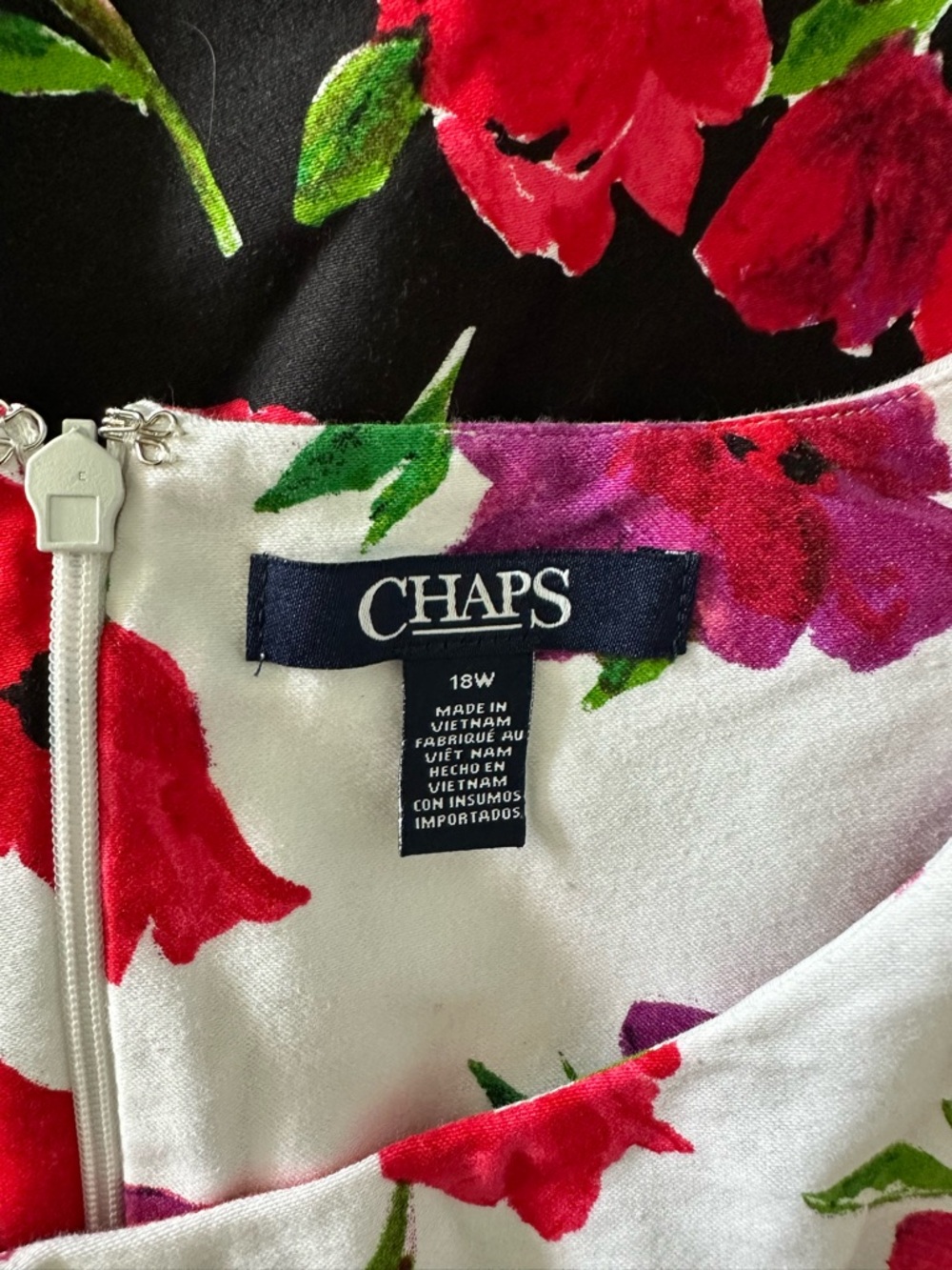 Chaps Floral Sheath Dress 18W White Red Sleeveless Stretch Plus Size Cottagecore - Picture 5 of 6